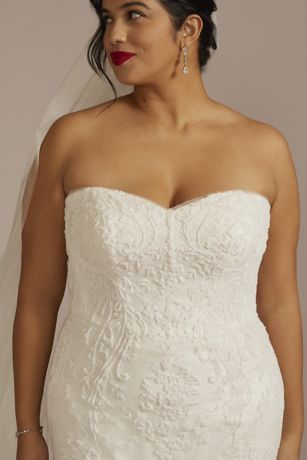 Beaded Lace Wedding Dress with Removable Sleeves David's Bridal